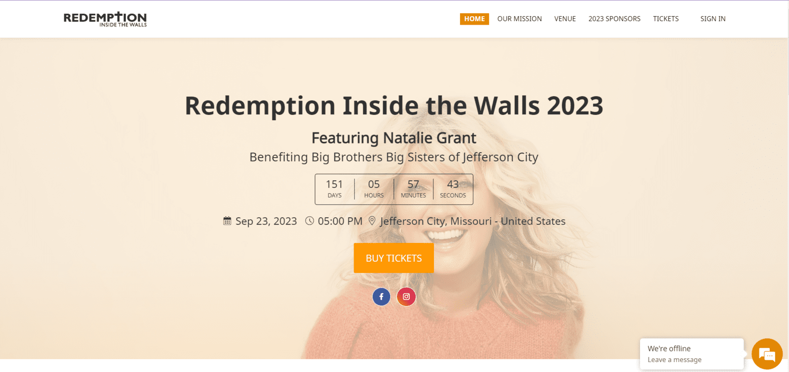 Screenshot of Event Website for Redemption Inside The Walls 2023