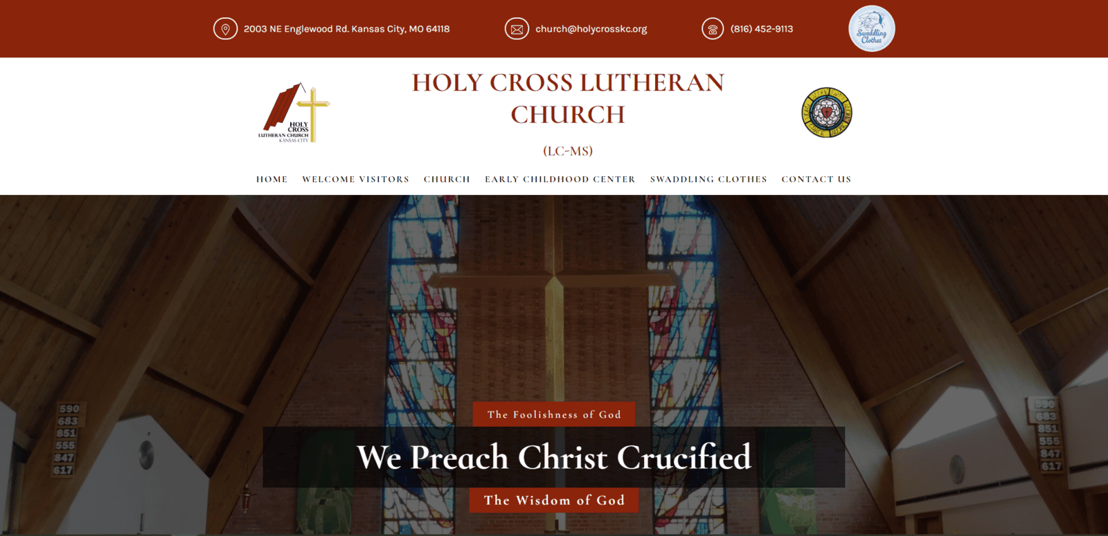 Screenshot of the website for Holy Cross Lutheran Church Kansas City, Missouri